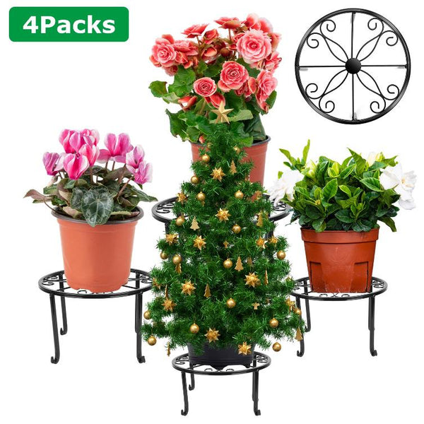 4Packs Iron Plotted Plant Stands Shelves Heavy Duty Round Flower Pot Holder Rack Home Yard Garden Patio Décor