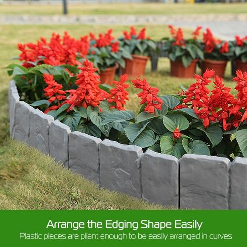 20 PCS Cobbled Stone Border Edging Effect Plastic Garden Lawn