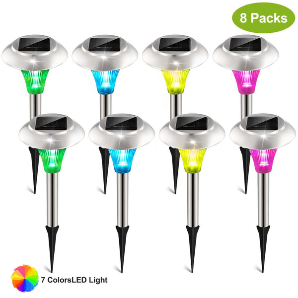 8 Pack Solar Garden Lights Outdoor Waterproof Solar Pathway Color Changing Landscape Lamps