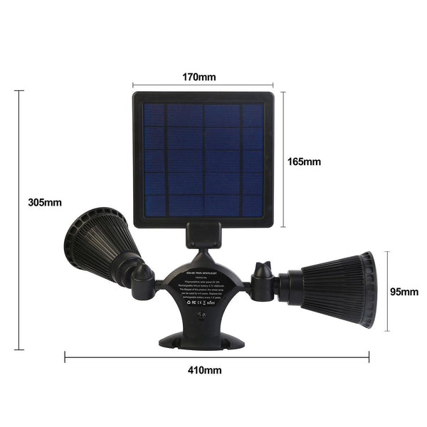 Solar Powered Lights Outdoor Motion Sensor 2000 Lumen Dual Head Spotlights