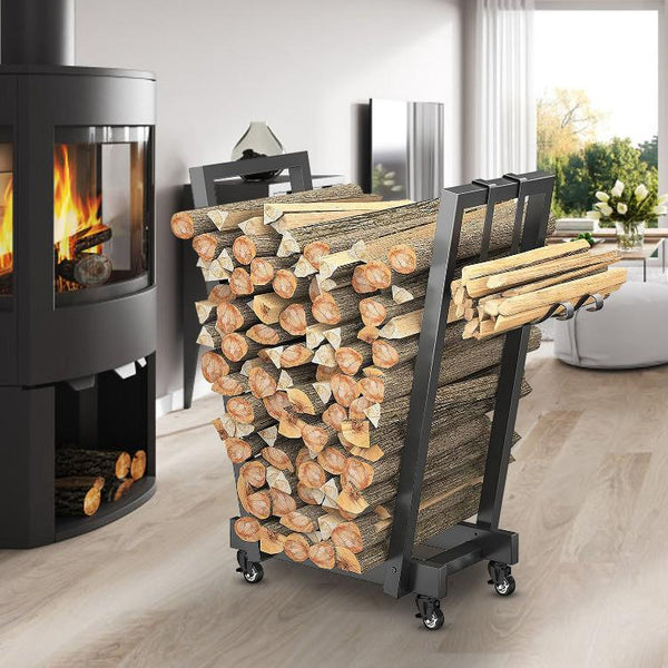 Firewood Log Rack 661LBS Iron Wood Lumber Storage Stacking Rack Holder with Hanging Hooks
