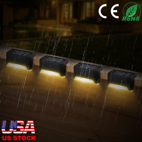 4 Pack Solar Powered LED Step Lights Outdoor Waterproof Dusk To Dawn Sensors