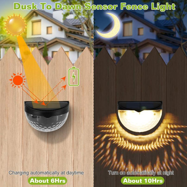 4Pcs Solar Fence Half Dome Lights Outdoor Dusk To Dawn Sensors Deck Wall Lamps