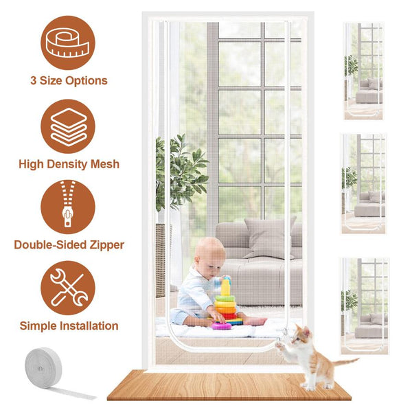 Mesh Door Screen Heavy Duty Pet Proof Scratch-Proof Double Sided Zipper