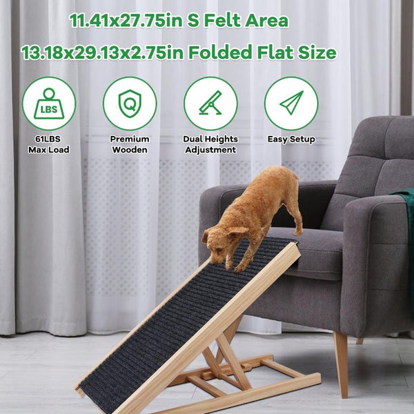 Foldable Wooden Dog Ramp Non Slip  Heights Adjustable Pet Cat Ramp Couch Car SUV