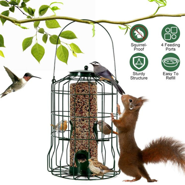 Outdoor Wild Bird Feeder Squirrel-Proof Chew-Proof Metal Hanging Seed 4 Ports Small Birds