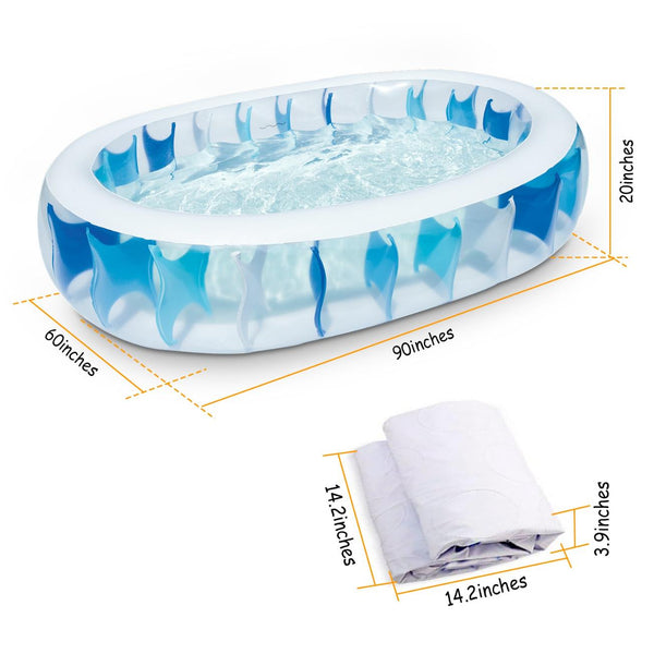 Inflatable Oval Swimming Pool For Kids Blow Up Foldable Swim Ball Pool Backyard Beach 90×60×20 inch