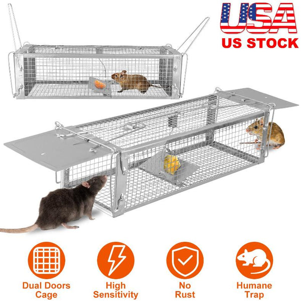 Humane Dual Door Rat Trap Cage Live Rodent Metal Mesh Mice Mouse Control