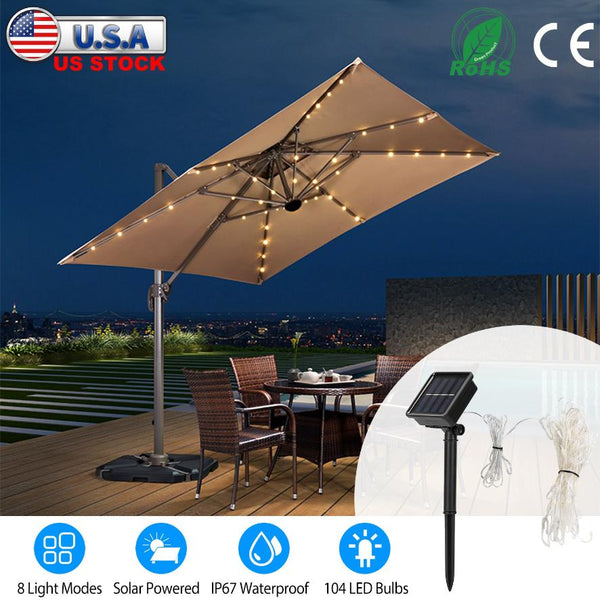 Solar String Lights for Umbrella Outdoor Parasol Waterproof 104 LED Warm White