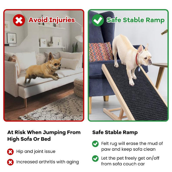 Foldable Wooden Dog Ramp Non Slip  Heights Adjustable Pet Cat Ramp Couch Car SUV