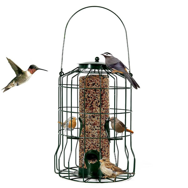 Outdoor Wild Bird Feeder Squirrel-Proof Chew-Proof Metal Hanging Seed 4 Ports Small Birds