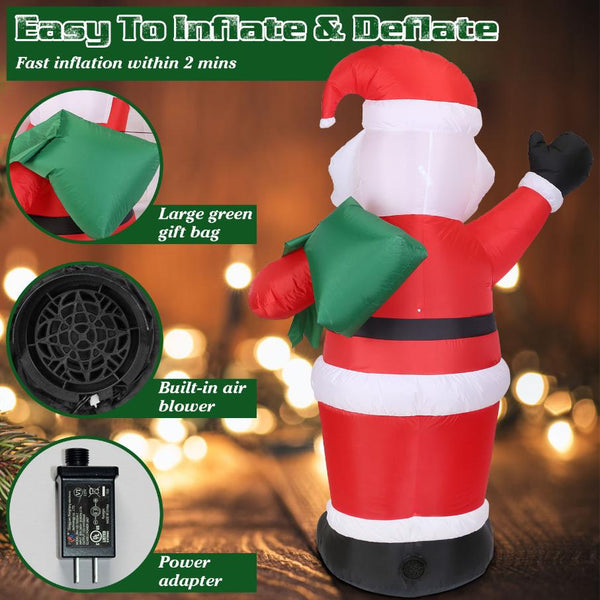 Inflatable Christmas Santa Claus Blow-up Light-up LED Waterproof Christmas Lawn Outdoor 6.4ft