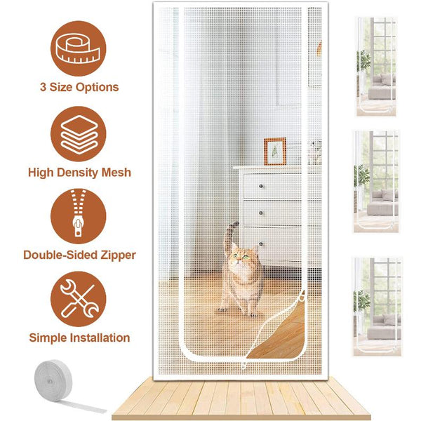 Mesh Door Screen Heavy Duty Pet Proof Scratch-Proof Double Sided Zipper