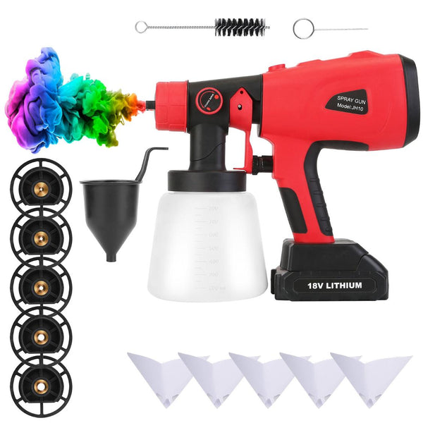 Portable Battery Powered Electric Paint Sprayer Spray Painting Gun Adjustable w/ Nozzles
