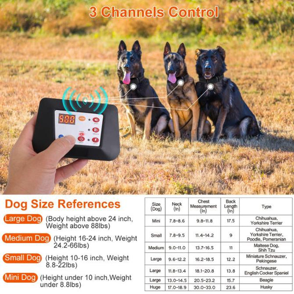 Dog Training Collar Wireless Fence Pet Beep Vibration Electric Shock Fence System 990FT Radius