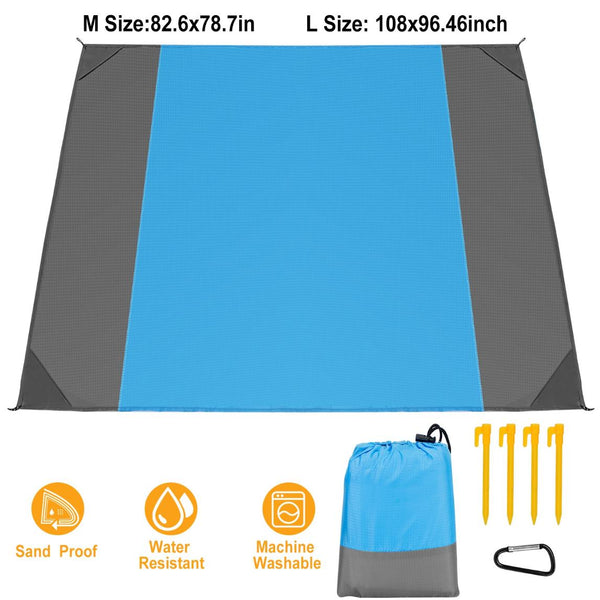 Sand Proof Picnic Blanket Water Resistant Camping Beach Mat 4 Anchors 2-3 People
