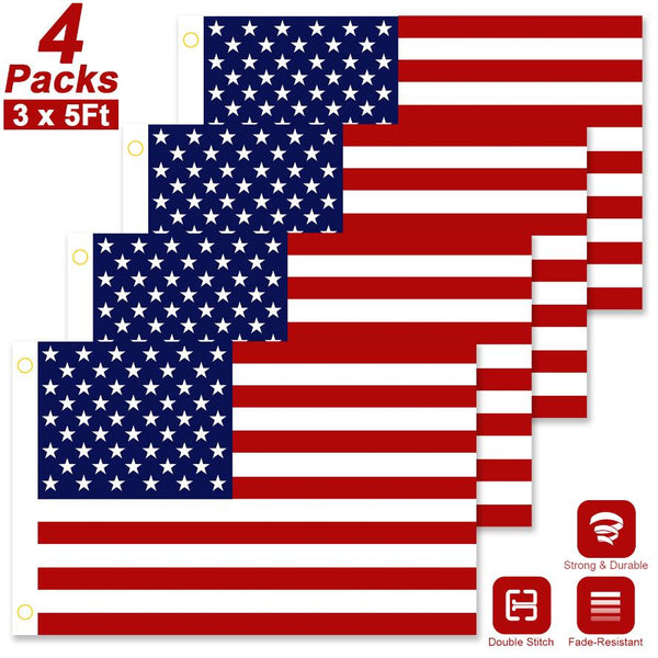 4 Pcs 3 x 5 Ft American US Flags Vivid Color UV Fade Resistant Canvas