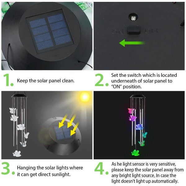 Solar Wind Chime Lights Bee Decorative Lamp 7 Color Changing Hanging String Lights