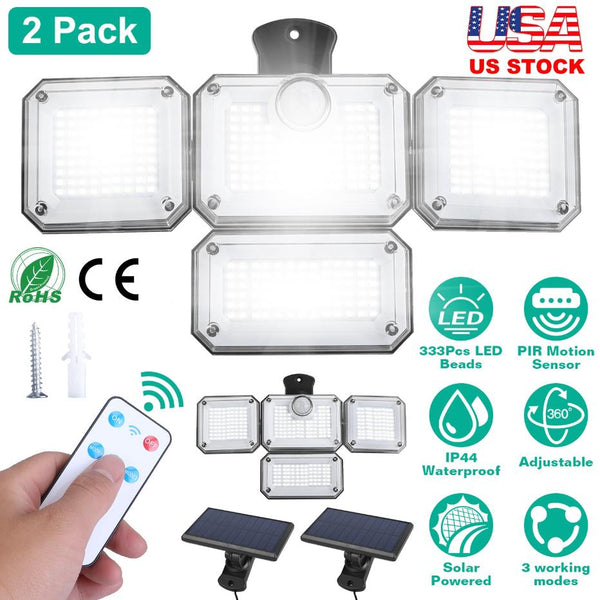 2 Pack Solar Powered Wall Lights IP44 Waterproof Motion Sensor Lamps Separate Solar Panel