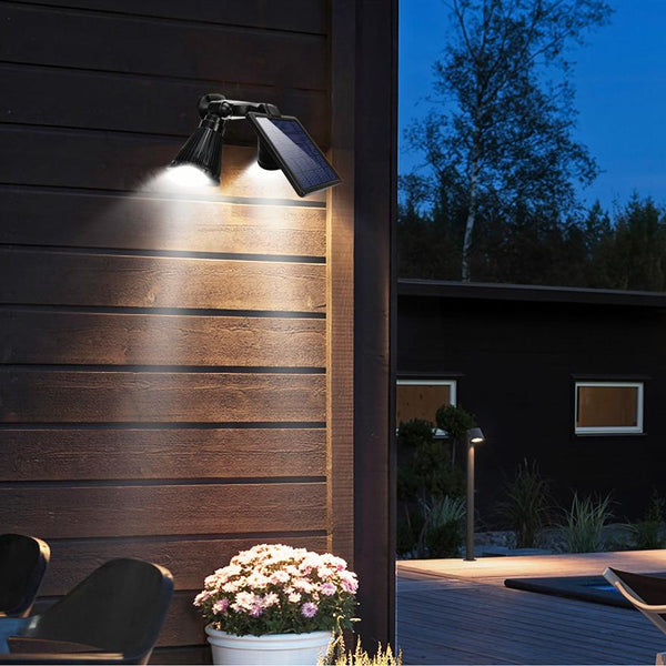 Solar Powered Lights Outdoor Motion Sensor 2000 Lumen Dual Head Spotlights