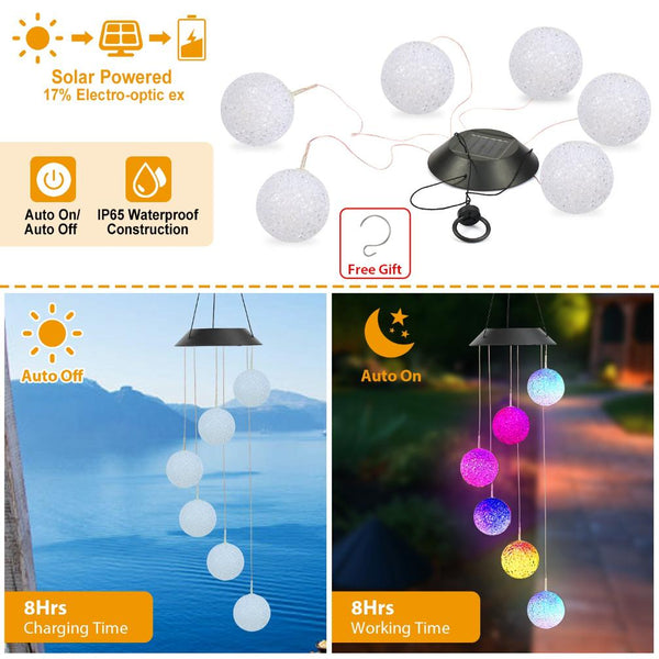 Solar Powered LED Ball Wind Chimes Color Changing LED String Light Garden Patio Decor