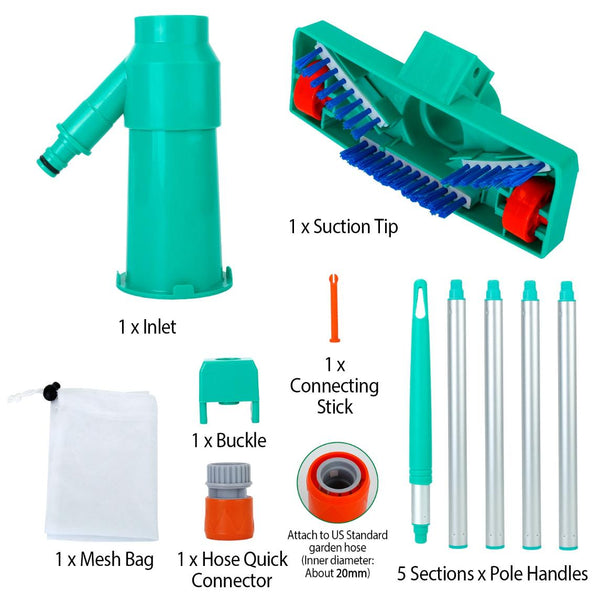 Swimming Pool Vacuum Head Brush Cleaner Telescopic Pole Fountain Cleaning Tool w/ Bag