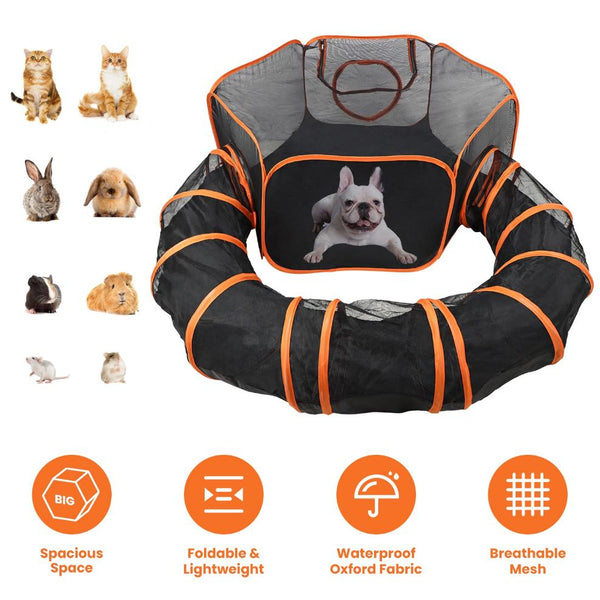 Pet Play Tent with Tunnel Pet Enclosure Playground Indoor Outdoor Dog Cat Rabbit
