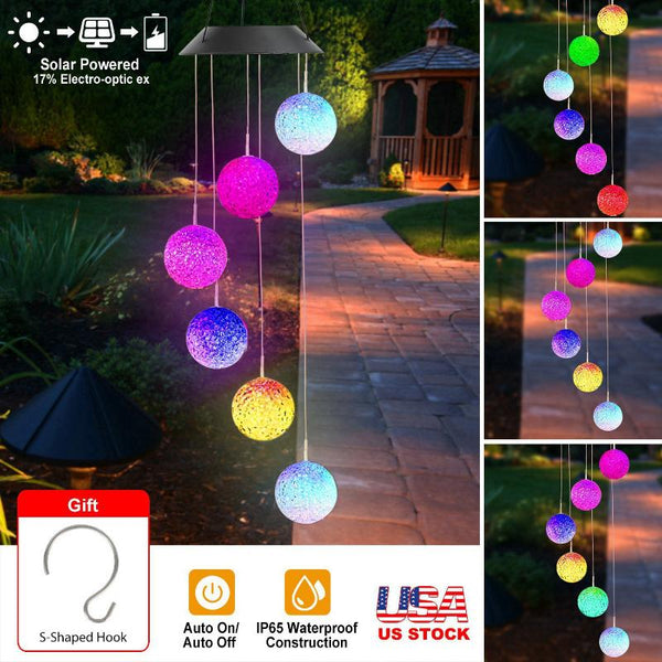 Solar Powered LED Ball Wind Chimes Color Changing LED String Light Garden Patio Decor