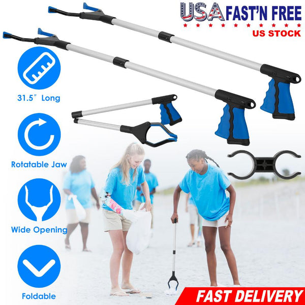 2 Pack 31.5” Folding Grabber Pick up Reaching Tool Hand Grip Heavy Duty Aid Trash Stick Litter Picker