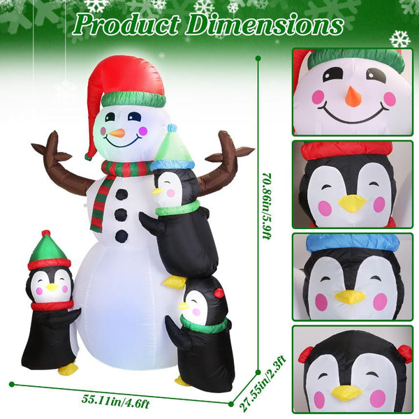 5.9FT Christmas Inflatable Outdoor Decoration Snowman Penguin Blow Up Yard Decoration