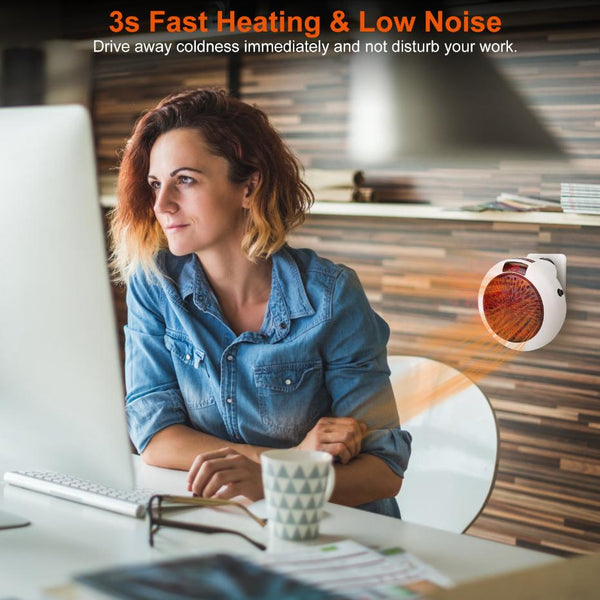 900W Portable Heater Fan Wall Outlet Space Heater Plug-in Adjustable Temp Auto Shut-Off
