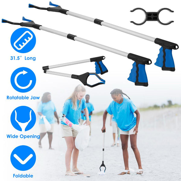 2 Pack 31.5” Folding Grabber Pick up Reaching Tool Hand Grip Heavy Duty Aid Trash Stick Litter Picker