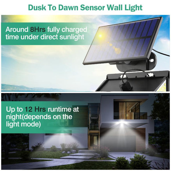 Solar Powered Wall Lights Motion Sensor Outdoor Lamps Separate Solar Panel 468 LED