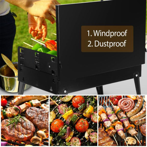 Small Portable Charcoal Grill Foldable BBQ Suitcase Grill Shelf For Outdoor Camping Picnics Garden Grilling