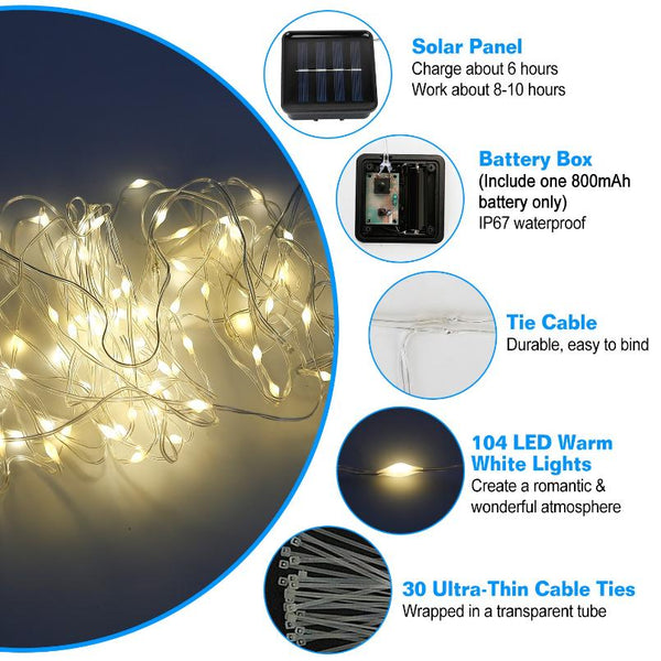 Solar String Lights for Umbrella Outdoor Parasol Waterproof 104 LED Warm White