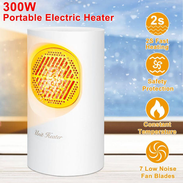 300W Mini Heating Unit Portable Electric Small Heater Fan Portable Floor Desktop