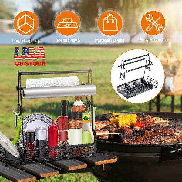 Utensil Caddy Metal Grill Caddy with Paper Towel Holders Utensil Holder for Outdoor Picnic Barbecue Camping Grilling Tools Storage Organizer Barbecue