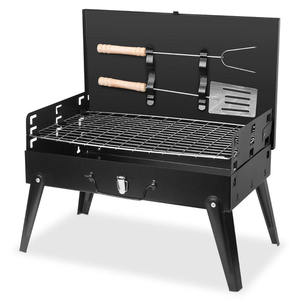 Small Portable Charcoal Grill Foldable BBQ Suitcase Grill Shelf For Outdoor Camping Picnics Garden Grilling