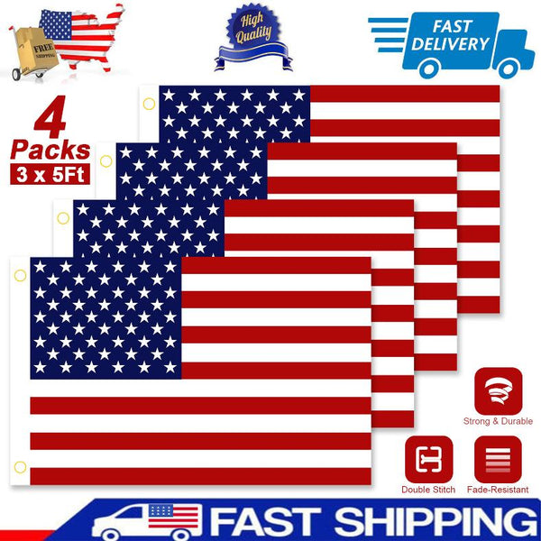 4 Pcs 3 x 5 Ft American US Flags Vivid Color UV Fade Resistant Canvas