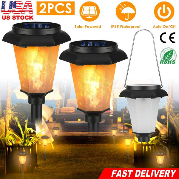 2 Pack Solar Flame Torch Light Flickering Flame Stake Lamp Decorative Landscape Lamp