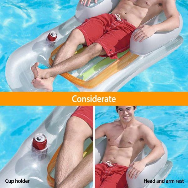 Inflatable Pool Float Raft w/ Headrest Armrest Cupholder Swimming Pool Lounge Air Mat Chair