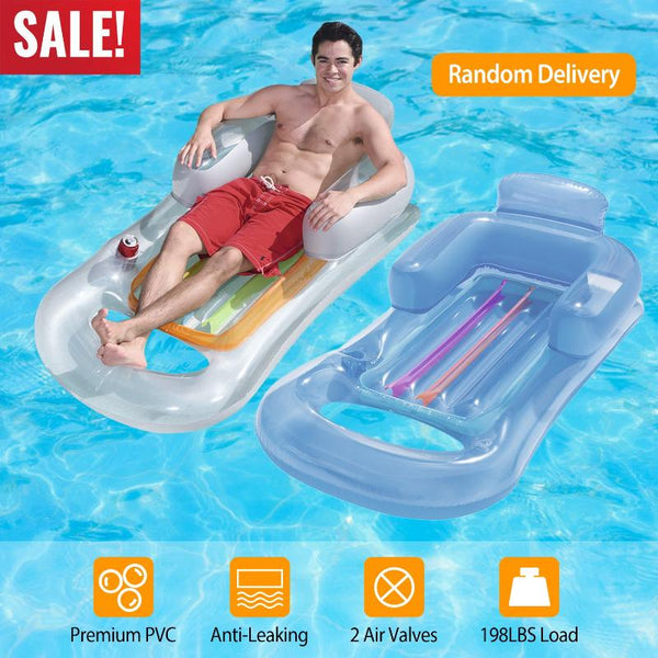 Inflatable Pool Float Raft w/ Headrest Armrest Cupholder Swimming Pool Lounge Air Mat Chair