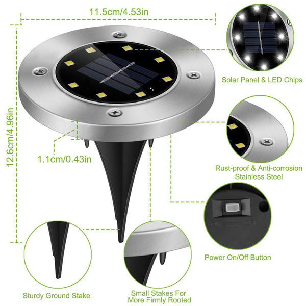4 Pack Solar Powered Ground Light Outdoor Waterproof In-Ground Stake Path Lamps