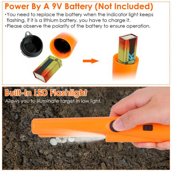 Handheld Metal Detector Pin Pointer Probe Wand Sensitive w/ Holster & LED Light