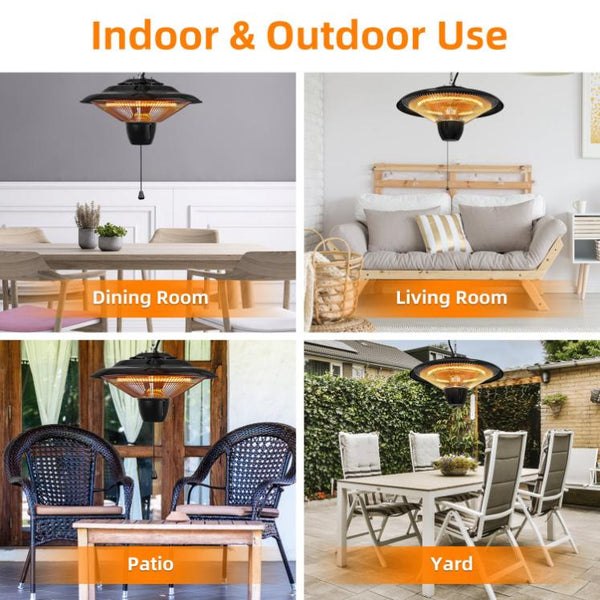 1500W Outdoor Hanging Patio Heater Ultra-Quiet Electric Heating Lamp Ceiling Mounted