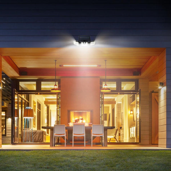 Solar Wall Lamp 74 LEDs 3 Adjustable Head Motion Sensor Flood Lights