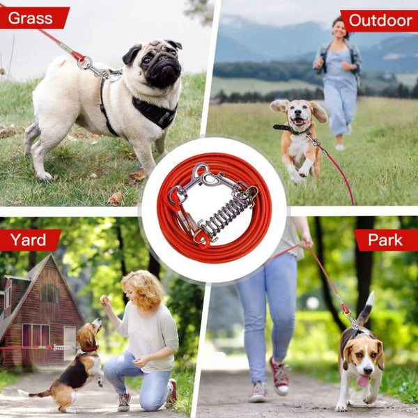 Dog Tie Steel Wire Cable Long Lead Dog Leash Chew Proof Dog Chain Durable Spring 360° Rotatable