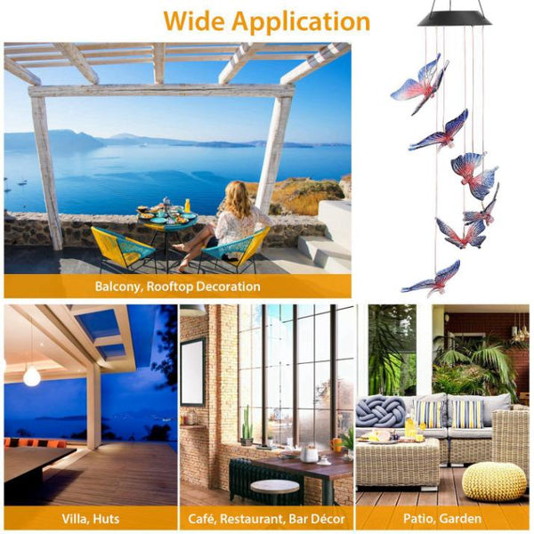 Solar LED Butterfly Wind Chimes Color Changing String Light Patio Garden Decor