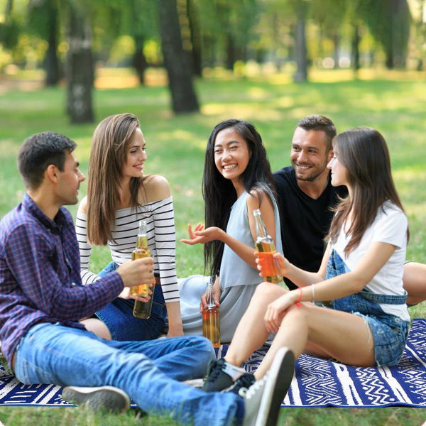 5x8FT Reversible Outdoor Rug Waterproof Mat Carpet Portable Plastic Outdoor Activity for Picnic Patio Deck RV Trip Blue & W