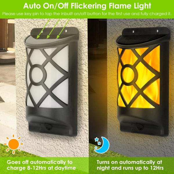 Flame Solar Light Outdoor Flickering Flame Wall Mount Lamp Auto On Off Sensor Landscape Night Lamp